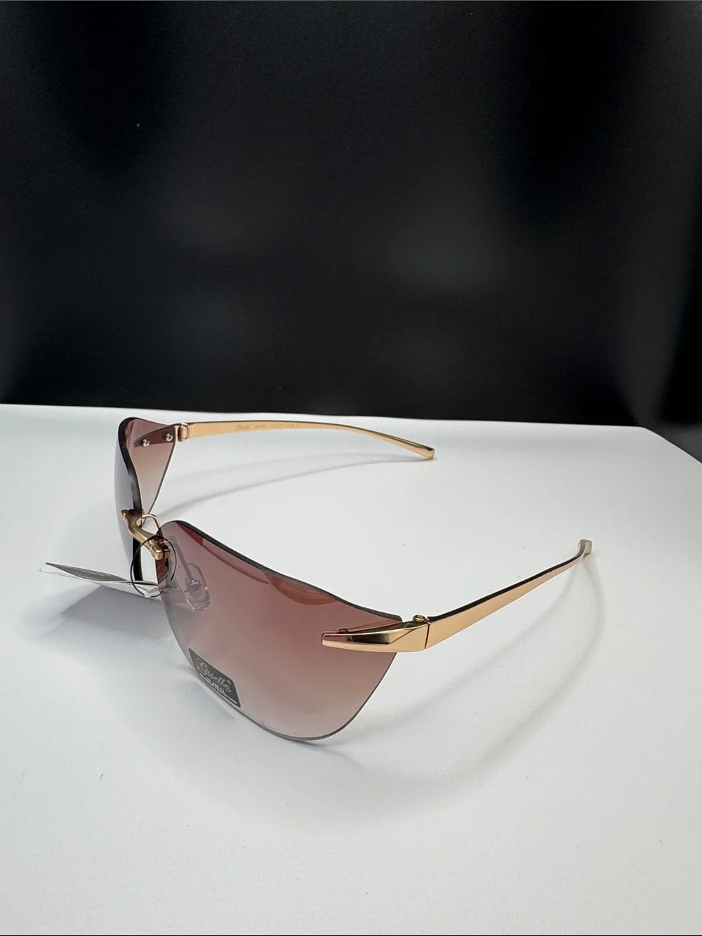 Men's Rimless Gradient Sunglasses - Gold Frame, Brown Lenses